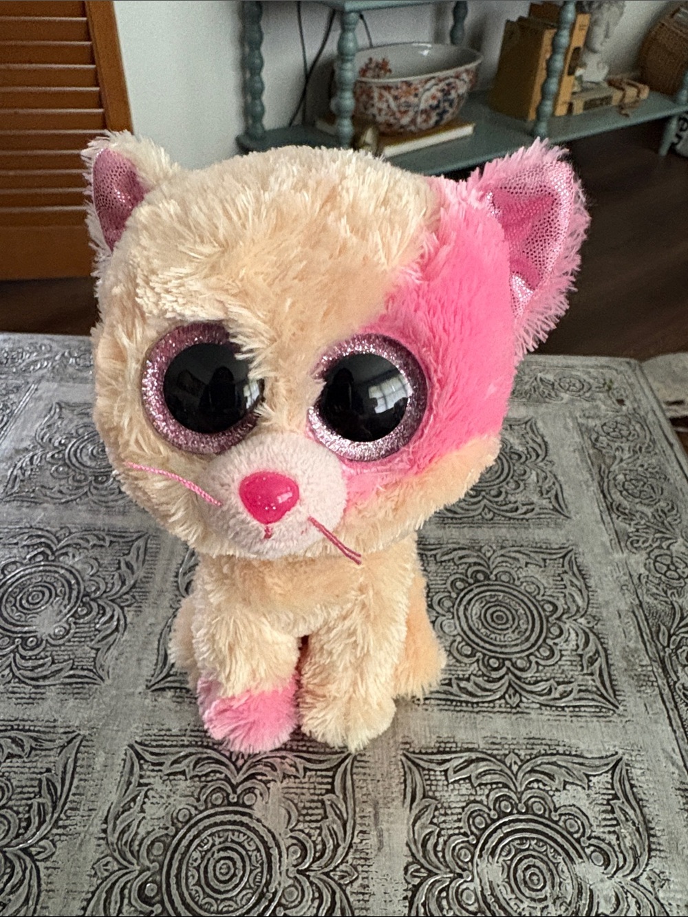 Ty Plush Cat Stuffed Animal - Cream and Pink